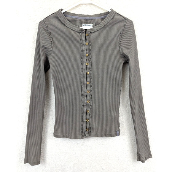 We The Free Tops - We The Free People sz M It's On Cardi Top ribbed knit gray stretchy 1801